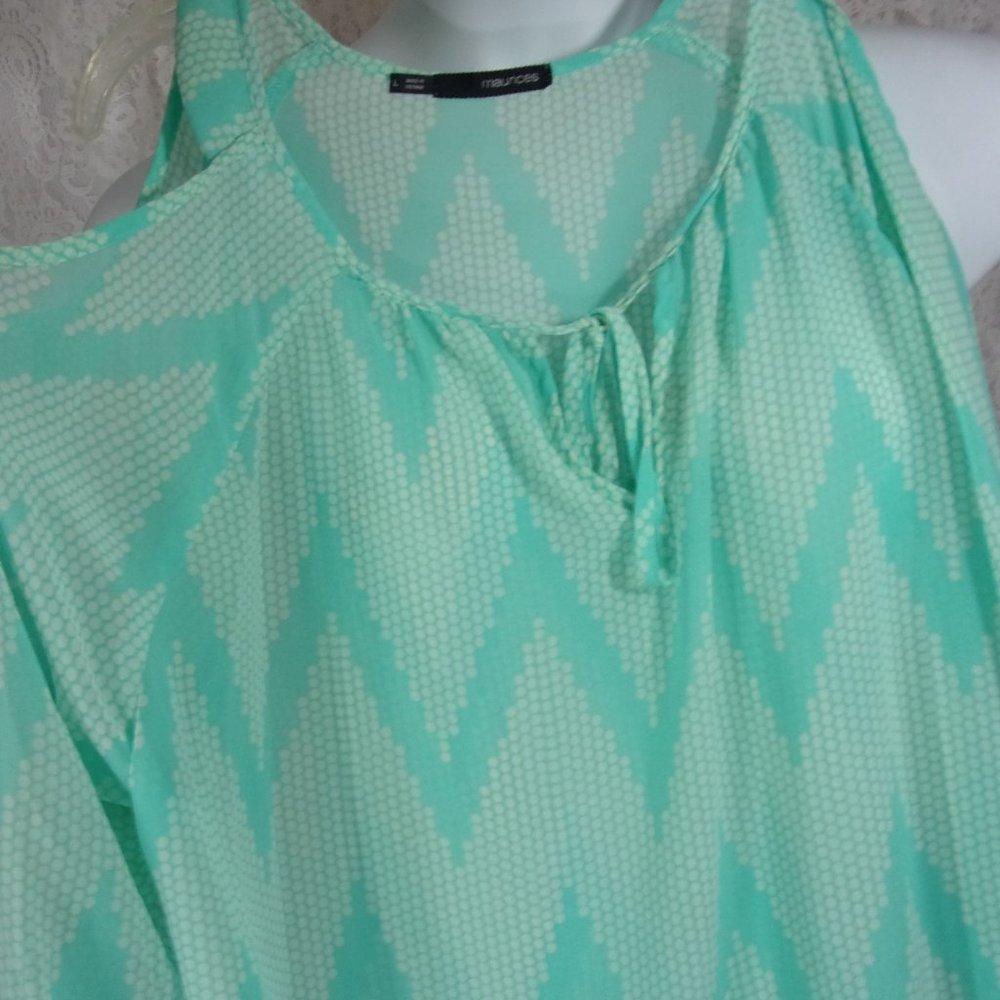 Maurice Aqua Green Print Cold Shoulder Top Blouse NWOT